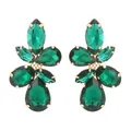 Detailed view of green glass leaf earrings with gold-tone prong settings and marquise stones - Dark Green