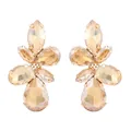Macro detail of champagne glass leaf earrings with faceted stones and golden claw setting - Champagne