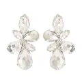 Detailed view of leaf shaped glass gemstone earrings with sparkling crystal clusters - White