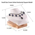Small necklace display stand made of beige velvet and solid wood with measurements - Square Horizontal Model Beige Small