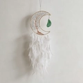 Handmade moon-shaped dream catcher with tree of life design and soft white feathers - 4016 White Moon