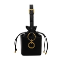 Bolso tipo cubo negro elegante con detalle de aro dorado y cierre de cordón - Negro