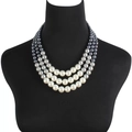 Three-layer gradient pearl necklace with white and grey tones on a black neck bust - 21# Necklace—Three-Color Beads
