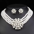 Five-layer pearl bridal jewelry set with floral rhinestone pendant and matching earrings - 27# Set—Multi-Layer Pearl