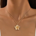 Golden flower pendant necklace with textured petals on minimalist cross chain for women - 29# Necklace—Gold Flower
