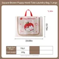 Thickened mesh laundry bag with puppy pattern and red handle for washing machines - 100g Brown Apple Dog Handbag (large Size 40*50*6cm)