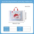 Square mesh laundry bag with puppy print, red handle, and blue zipper, 45x35x4cm size - 100g Blue Apple Dog Handbag (medium 35*45*4cm)
