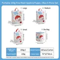 Blue 4-piece laundry mesh bag set with size chart and cute cartoon patterns - 100g Blue Apple Dog Tote Bag Set (small Medium Large And Bra Bag)