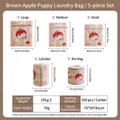 Brown puppy print mesh laundry bags in 5 sizes with detailed dimensions and weights - Brown Apple Dog 5-piece Set (small Medium Large + Tube Top + Bra)