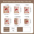 6-piece set of mesh laundry bags in various sizes with coffee dog and apple print - Brown Apple Dog 6-piece Set (mini Small Medium Large + Tube Top + Bra)