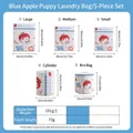 Set of 5 thick mesh laundry bags for washing machines with detailed size chart details - Blue Apple Dog 5-piece Set (small Medium Large + Tube Top + Bra)