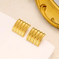 18K gold plated stainless steel rectangle stud earrings with ribbed wave pattern - Ribbed Square Style