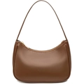 Coffee brown minimalist PU leather underarm bag with crescent shape and gold zipper - Coffee