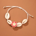 Collana surf boho con conchiglie bianche e fiore rosa su cordino intrecciato da mare - Qnn0018 - Bracciale Con Conchiglie Rosse