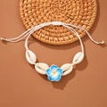 Bohemian seashell bracelet with blue frangipani flower on white woven cord - Qnn0018 - Blue Seashell Bracelet