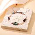 Adjustable bohemian bracelet with white shell, turquoise, and colorful abalone shell inlay - Qnw2951 - Abalone Shell Oval Bracelet