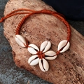 Bohemian orange handmade shell necklace with natural seashell flower design on driftwood - Sx339 - Shell Bracelet