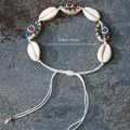 Bohemian adjustable shell bracelet with colorful evil eye beads and woven cord - Sx340 - Shell Bracelet