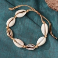 Bohemian surf necklace with white and gold shells on an adjustable golden woven cord - By0012 - Seashell Bracelet