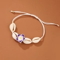 Bohemian seashell bracelet with purple flower charm and white woven cord design - Qnn0018 - Purple Seashell Bracelet
