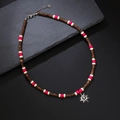 Bohemian beaded shell necklace with ethnic pink beads and silver sun pendant - Qnn1208 - Coconut Shell Necklace (red)