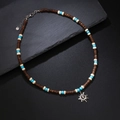 Bohemian style beaded necklace with a silver sun pendant and adjustable chain - Qnn1208 - Coconut Shell Necklace (blue)