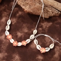 Handmade shell jewelry set with plumeria flowers and white beads for beach beach vacations - By0018 - Orange Seashell Set