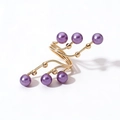 Spiral gold ring with six purple pearls and minimalist metallic bead accents - One Size / Purple