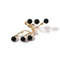 Modern gold multi-layer wrap ring featuring six elegant black pearls in a minimalist design - One Size / Black