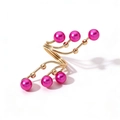 Gold spiral wrap ring featuring six vibrant fuchsia pearls in a layered fashion design - One Size / Rose Red