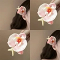 Pink orchid flower and starfish hair clip with pearl center for tropical beach styling - 5876 Starfish Phalaenopsis Hair Clip-White Pink