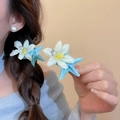 Starfish and white flower hair clips set in light blue for summer seaside styling - 7366 Dewy Flower Starfish Hair Clip-Green Flower
