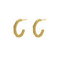 Elegant gold S925 sterling silver C-shaped hoop earrings with vintage beaded texture detail - 18K Gold Color (Style EA703) / 925 Silver