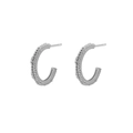 Elegant S925 sterling silver C-shaped hoop earrings with beaded texture finish - White Gold Color (Style EA703) / 925 Silver