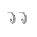 Minimalist S925 sterling silver C-shaped hoop earrings with beaded edge texture - White Gold Color (Style EA704) / 925 Silver