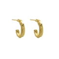 Elegant gold S925 silver C-shaped hoop earrings with textured beaded edge design - 18K Gold Color (Style EA704) / 925 Silver