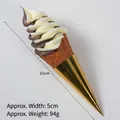 Chocolate and vanilla artificial ice cream cone model with golden stand for display - Chocolate and White