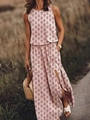 Mouwloze zomerjurk voor dames met ronde hals, split en paarse druppelvormige patronen - S / Dresses / Roze Regendruppel Print