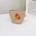 Pink straw crossbody bag for girls with cute orange dragonfly toy decor - Dragonfly - Pink