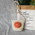 Kids handmade woven crossbody bag in beige straw with a cute 3D orange fruit decor - Plush Orange - Cream