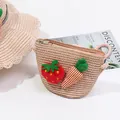 Beige straw bag and hat set for girls featuring strawberry and carrot plush charms - Strawberry & Carrot - Pink