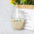 Summer straw woven bag for kids with colorful pom-poms and thin shoulder strap - Lace Color Balls - Beige
