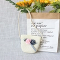 Cream straw woven mini crossbody bag for girls with handmade fabric flower accents - Dual Flowers - Cream Zipper
