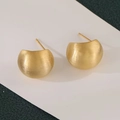 Minimalist matte gold-plated dome stud earrings with a brushed metallic texture finish - Matte Gold Type C