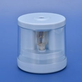 Temperamatite elettrico celeste per studenti con un contenitore per trucioli trasparente - Blu