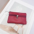 Mini portefeuille rouge en cuir grainé avec double fermeture éclair et porte-clés - 2 Couches Rouge