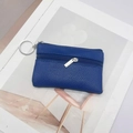 Mini porte-monnaie bleu marine avec motif litchi et double fermeture éclair sur magazine - 2 Couches Bleu Foncé