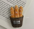 3D mini baguette basket fridge magnet with silver Pain metal plate and 4x6.5cm size - Three Baguettes Basket