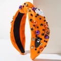 Halloween-Haarreifen mit Geister, Kürbis-Anhängern, orangefarbenem Stoff und Strasssteinen - Orange