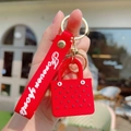 Red EVA beach bag keychain with white Forever Sports wrist strap and golden lobster clasp - Red
